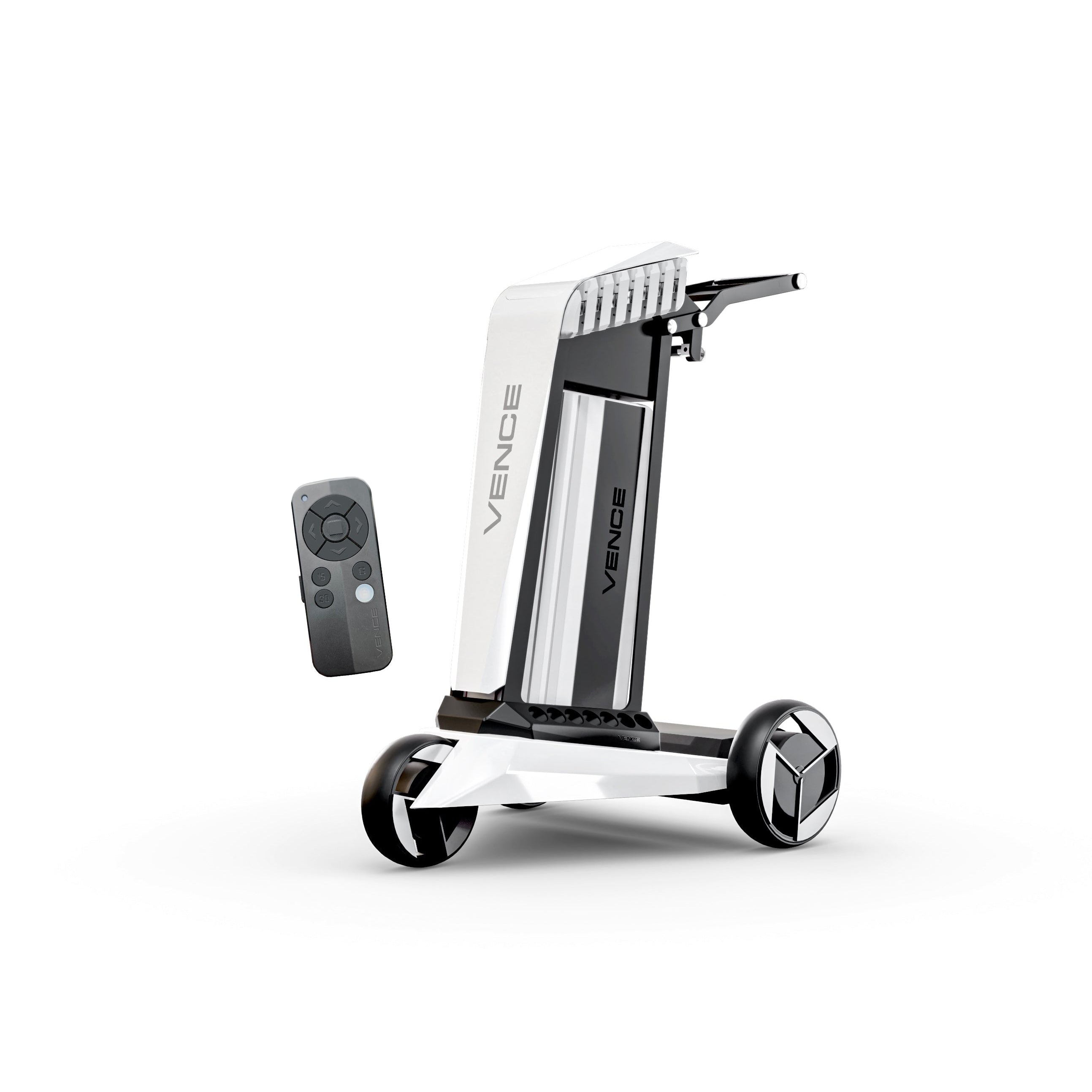 Vence electric golf trolley with premium Scandinavian design

Foldable lightweight golf push trolley by Vence

Luxury electric caddy with battery pack – Vence model 2026

Vence golf bag mounted on electric trolley